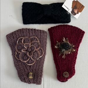 Elegant Hand Knit Headband Set - Black, Brown, Burgundy